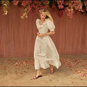 DOEN Lupine Dress White Eyelet Ruffle Midi Cottagecore